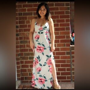 Forever 21 White Maxi Dress with Pink and Green Floral